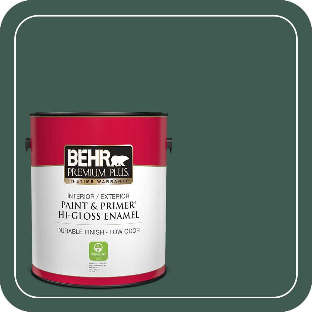 BEHR PREMIUM PLUS 1 gal. #PPF-02 Patio Green Hi-Gloss Enamel Interior/Exterior Paint & Primer