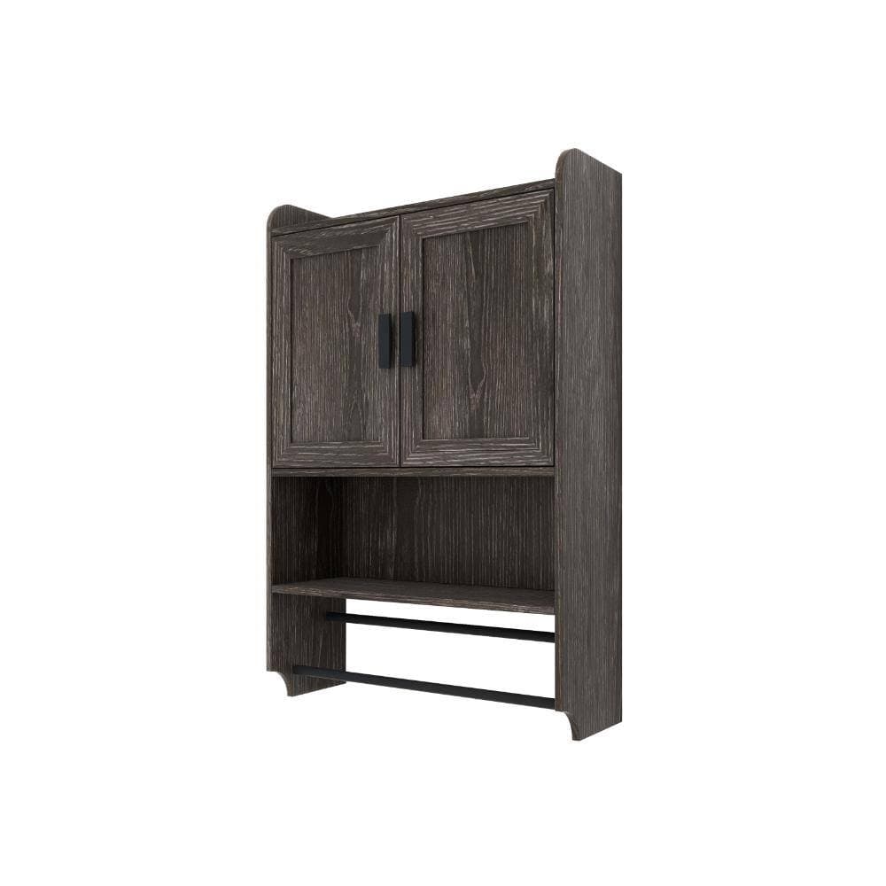 Qualler Gray Bathroom Wall Cabinet with Doors, Adjustable Shelf and Towel Bar (3)