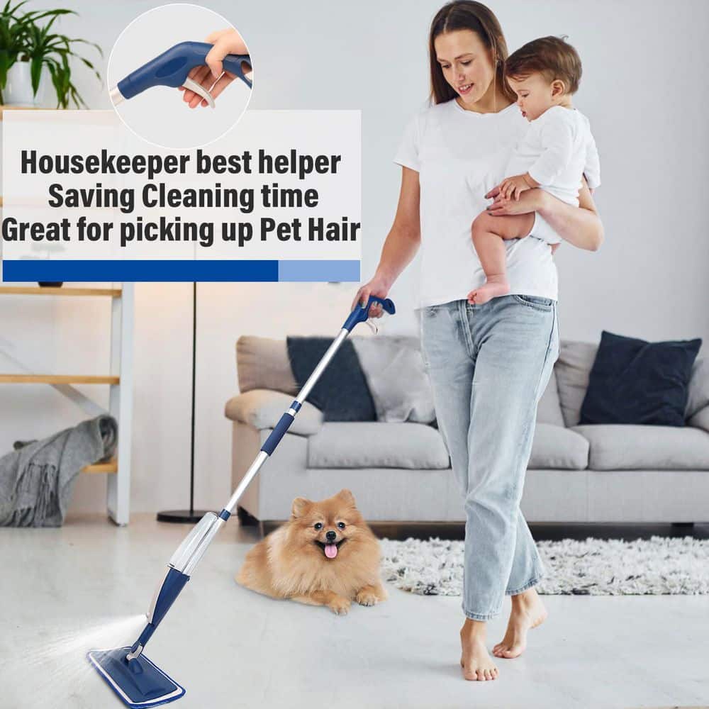 NVNOO 15.9 in. Floor Cleaning Wet Spray Mop with Bottle and 3 Microfiber Pads Home for Floor, Navy Blue (1-Pack) (2)