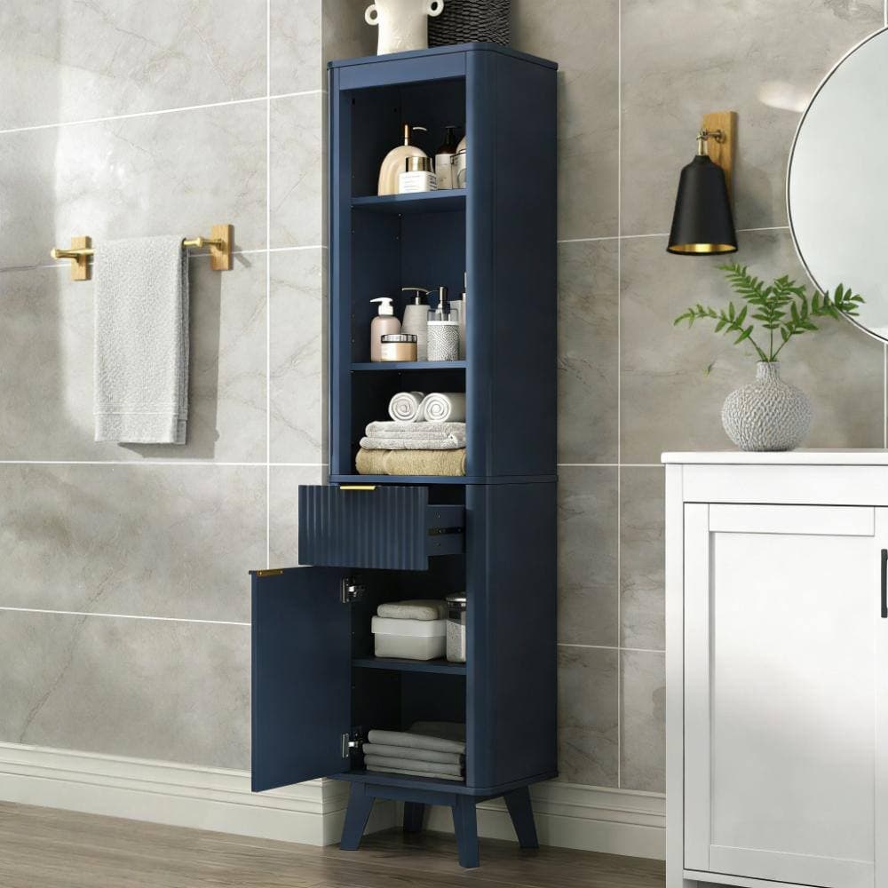 Flynama 68" Blue Tall Bathroom Storage Cabinet with Drawer, Door & Adjustable Shelves for Multi-room Use (2)