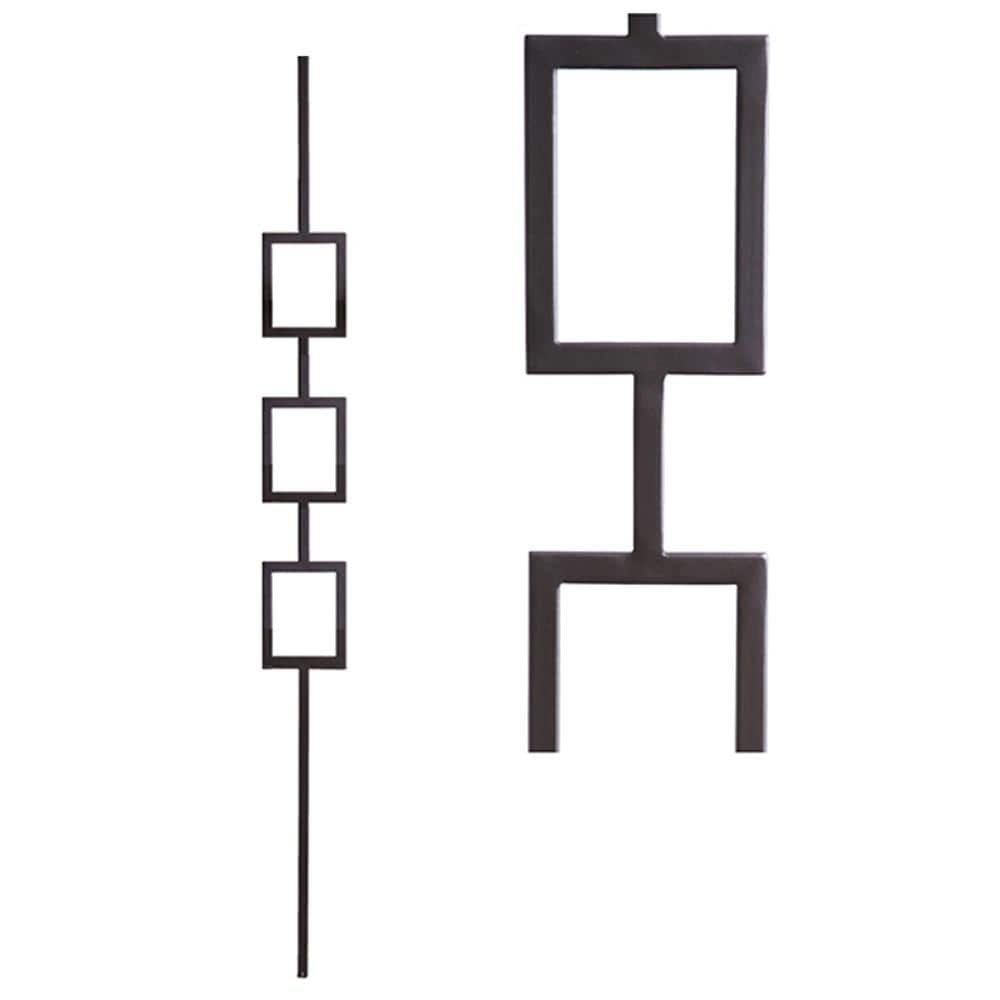 HOUSE OF FORGINGS Aalto Modern 44 in. x 0.5 in. Satin Black Triple Rectangle Hollow Wrought Iron Baluster (1)