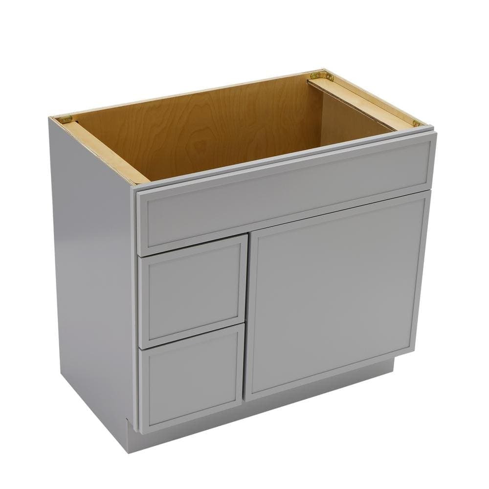 Vanity Art Colton 36 in. 1-Door and 2-Drawer Freestanding Shaker Bathroom Vanity Cabinet (No Top) in Gray — Unassembled (3)