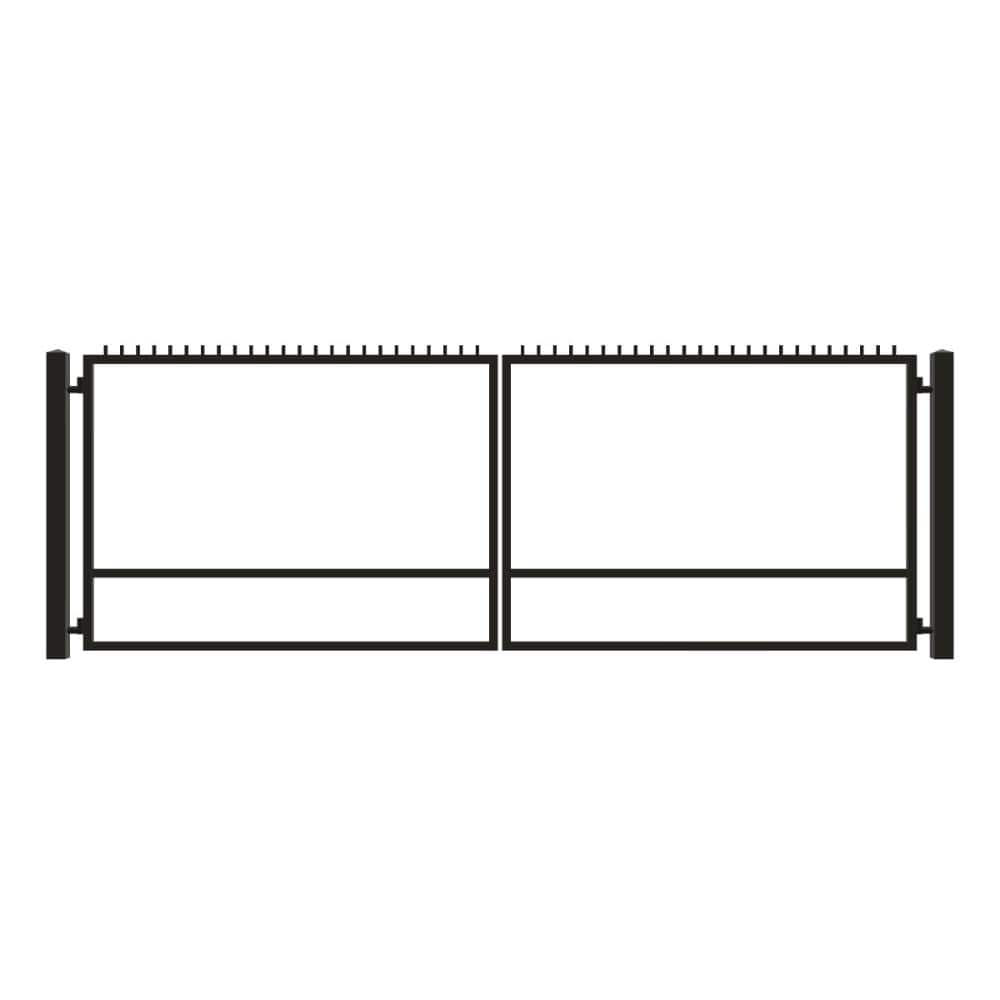 Unbranded Driveway Gate — Swing, Center, Finials, Black — 214"W x 72"H (1)