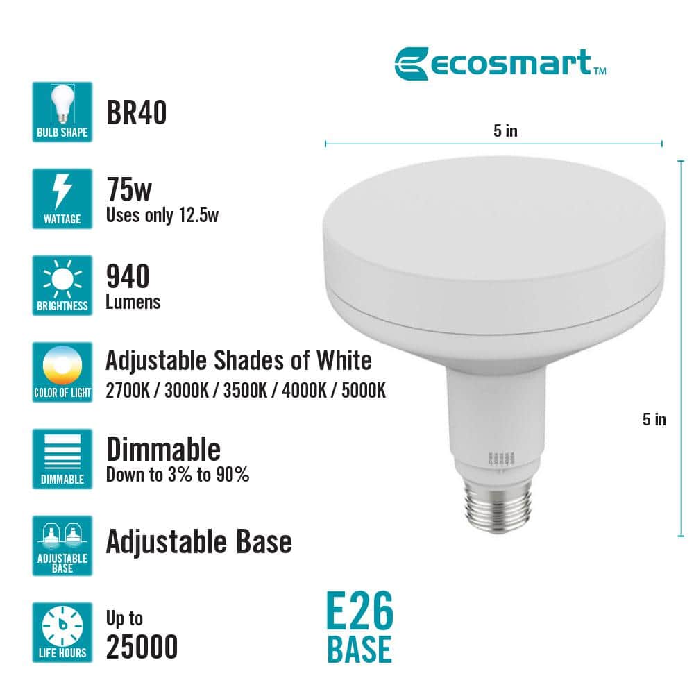 EcoSmart 75-Watt Equivalent BR40 Adjustable White Dimmable Indoor Flood LED Light Bulb Adjustable Base and Night Light (2-Pack) (3)