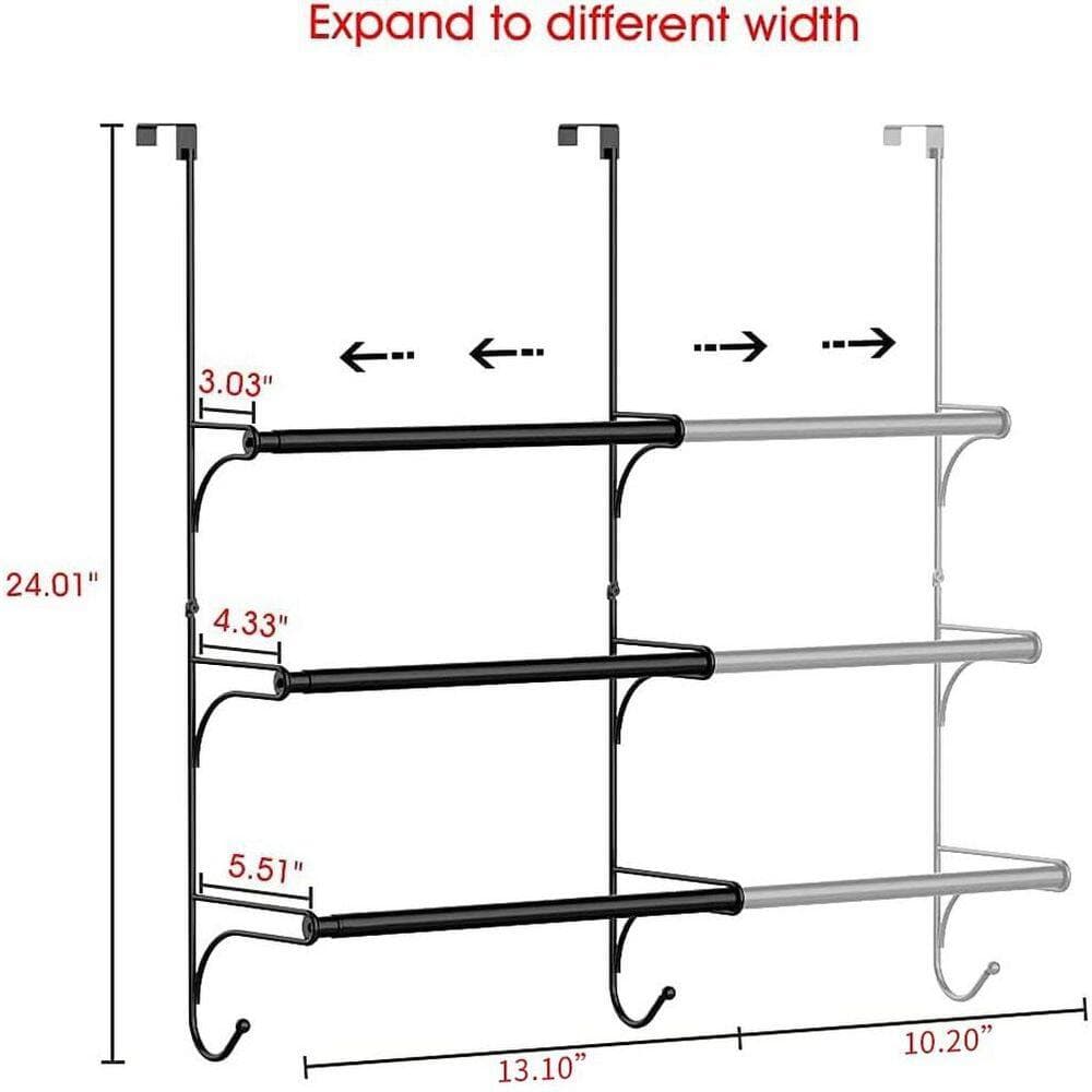 Anqtovp 3-Tier Towel Rack in Black Over-the-Door Bath Accessory with Hooks Adjustable for Modern Bathroom Storage (2)