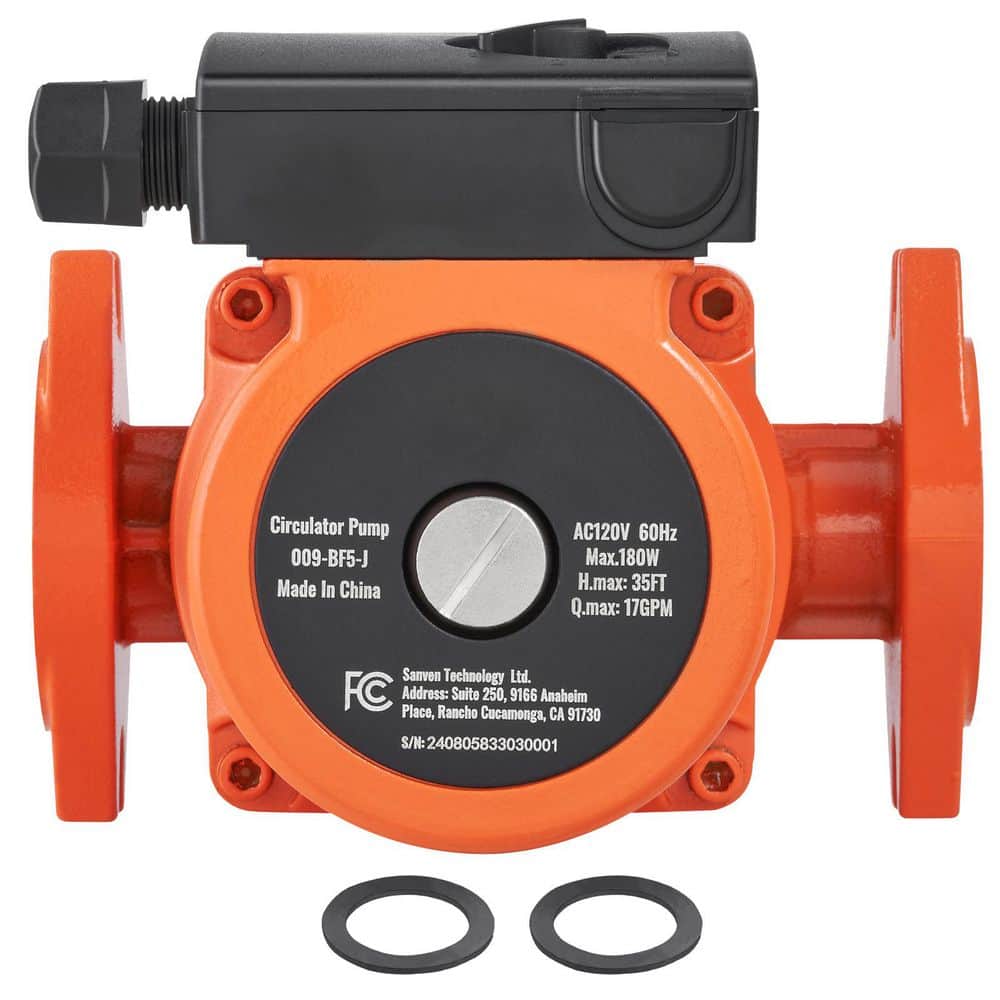 SKYSHALO 009-BF5-J Hot Water Recirculating Pump, 110-Volt, 180W 17 GPM Hot Water Circulation Pump,3/4 in. NPT Flange 3-Speed Pump (1)