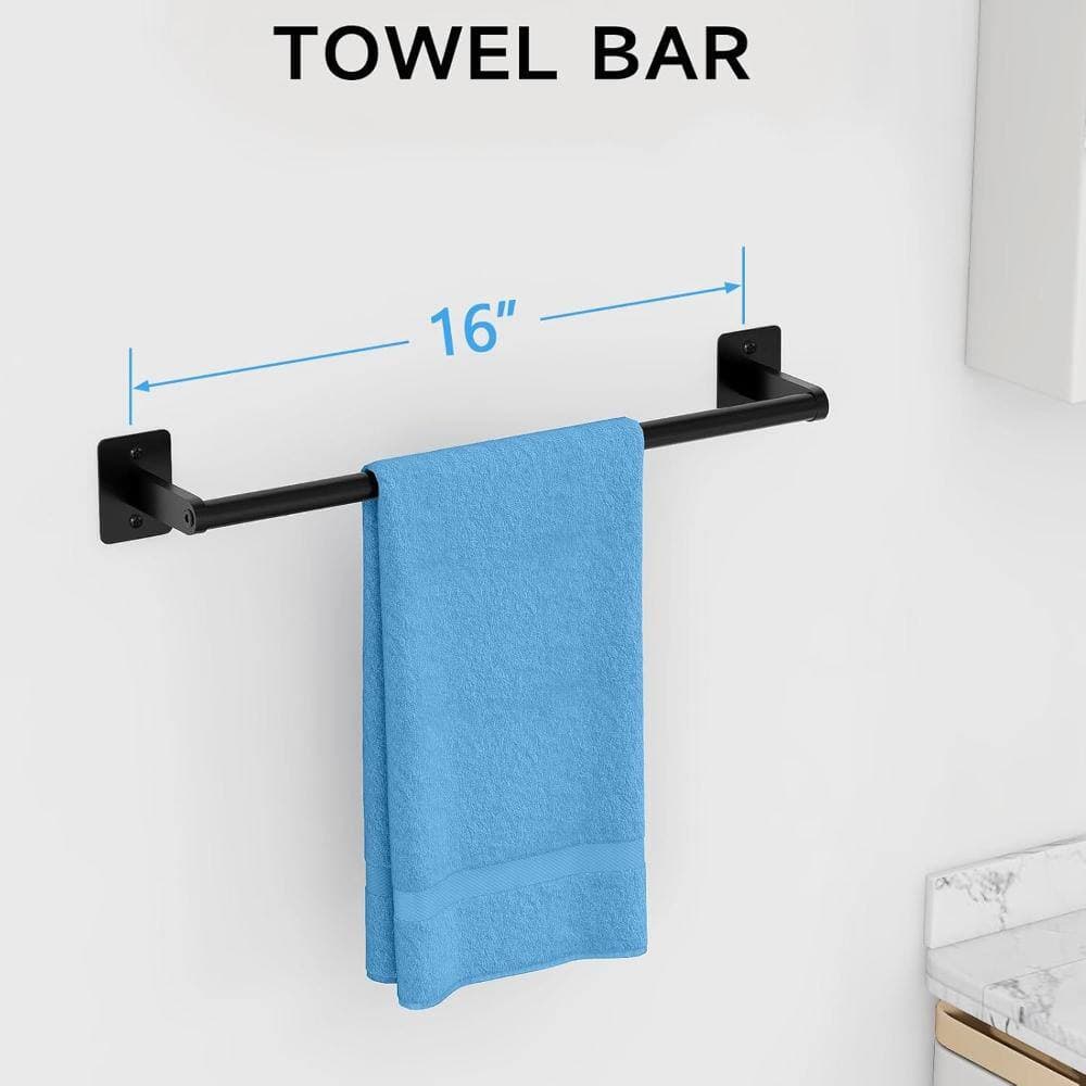 Whatseaso 16 in. W x 3 in. D Decorative Wall Shelf Matte Black 4-Piece Bathroom Hardware Set (3)