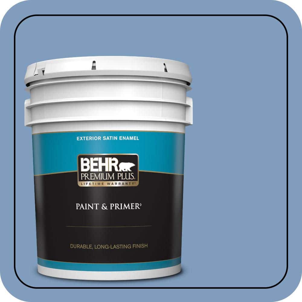 BEHR PREMIUM PLUS 5 gal. #M530-4 Washed Denim Satin Enamel Exterior Paint & Primer (1)