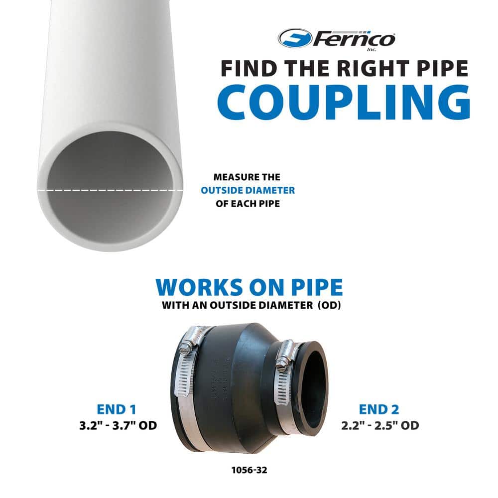 Fernco 3 in. x 2 in. PVC DWV Mechanical Flexible Coupling (4)