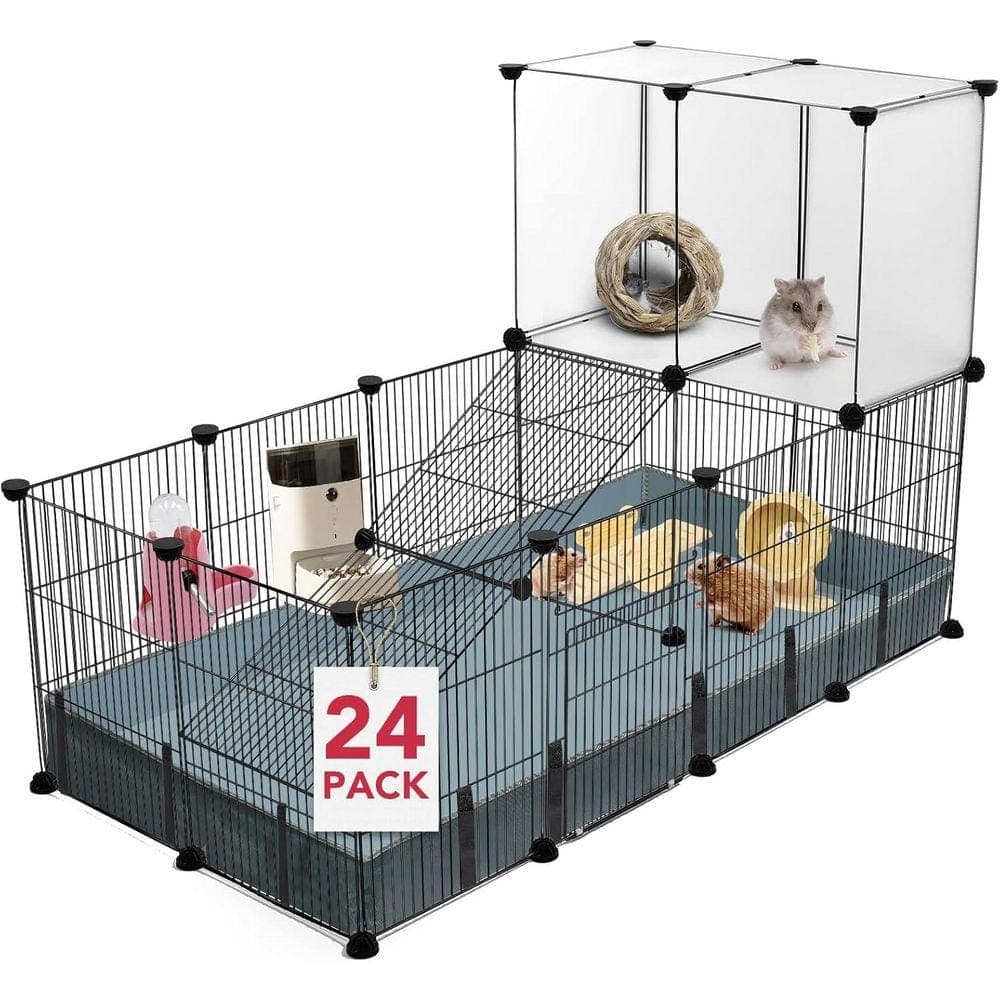 KIWDZFU 24 Panels Small Animal Playpen Indoor Outdoor Metal Wire Fence with Waterproof Mat for Guinea Pigs Puppies Chicken (3)