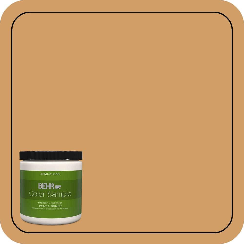 BEHR PREMIUM PLUS 8 oz. #MQ4-08 Golden Aura Semi-Gloss Interior/Exterior Paint & Primer Color Sample