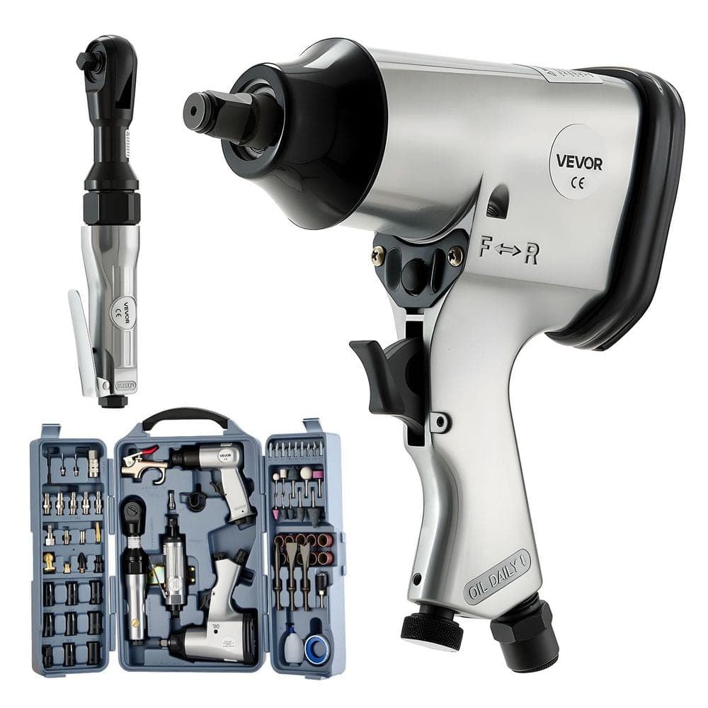 VEVOR 71-Piece Pro Air Tool Kit, 1/2 in. Air Impact Wrench, 3/8 in. Ratchet, 1/2 in. Die Grinder, 4500BPM Hammer, Blow Gun (1)