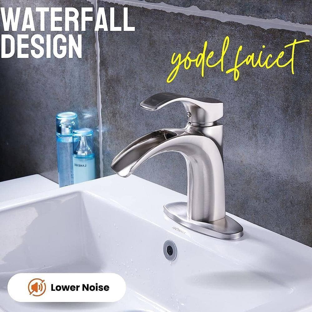 Dyiom Brushed Nickel Bathroom Faucet Waterfall Single Handle Single Hole Faucet Word Bath Accessory Set (3)