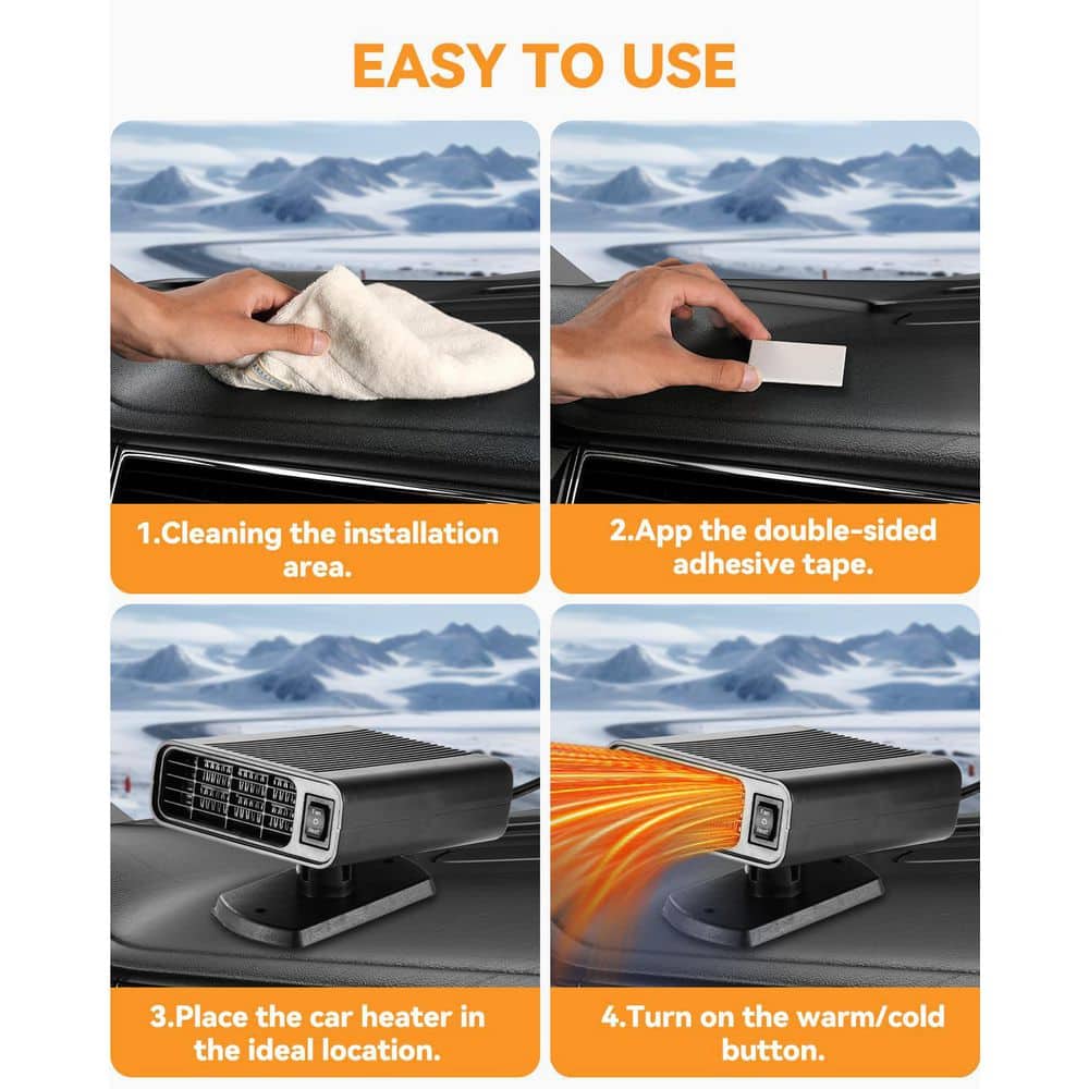Unbranded Portable Electric Car Heater and Cooler, 12V Cigarette Lighter Plug, 360° Rotatable, Fast 30s Defrost Defogger, 1 Pack (2)