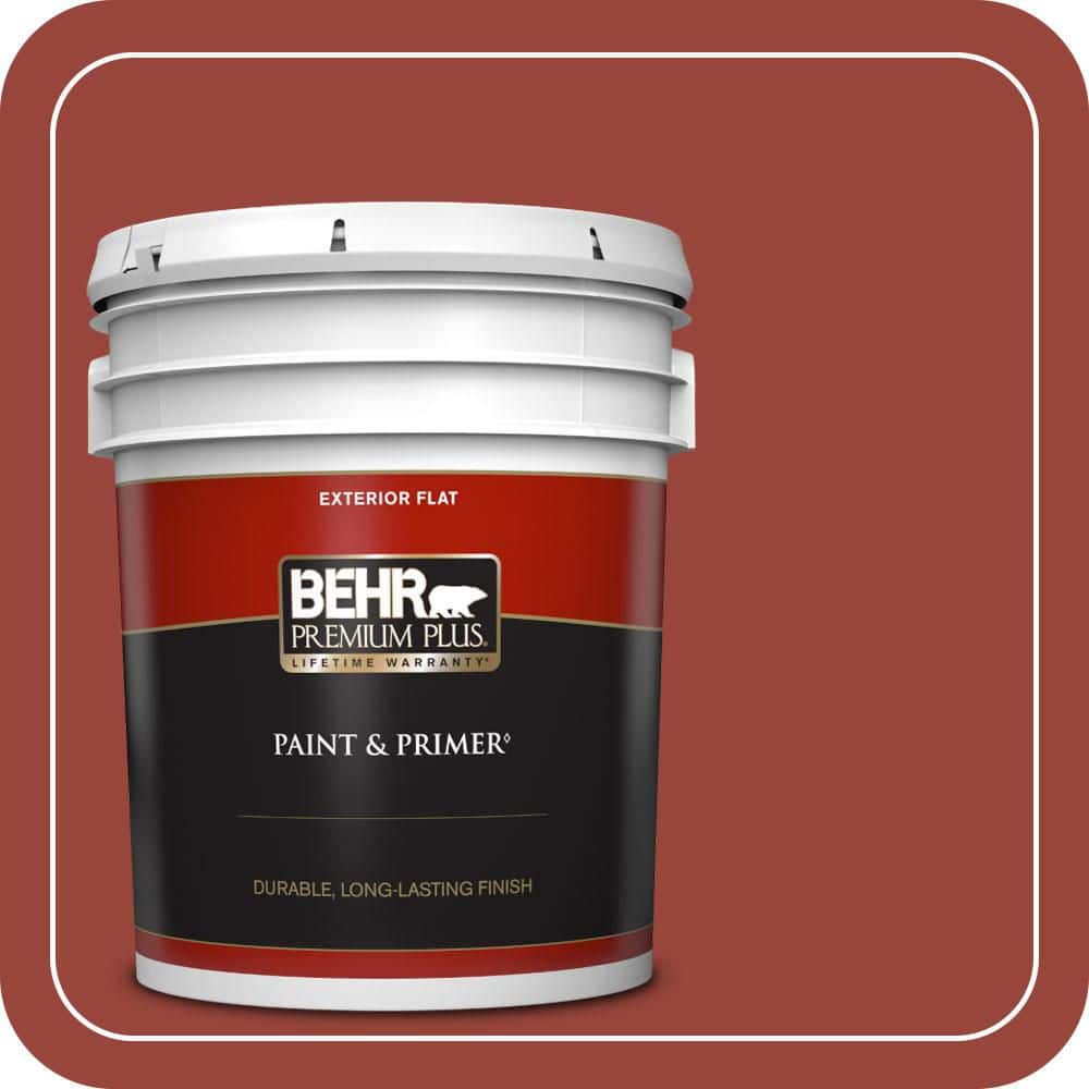 BEHR PREMIUM PLUS 5 gal. #S-H-190 Antique Red Flat Exterior Paint & Primer