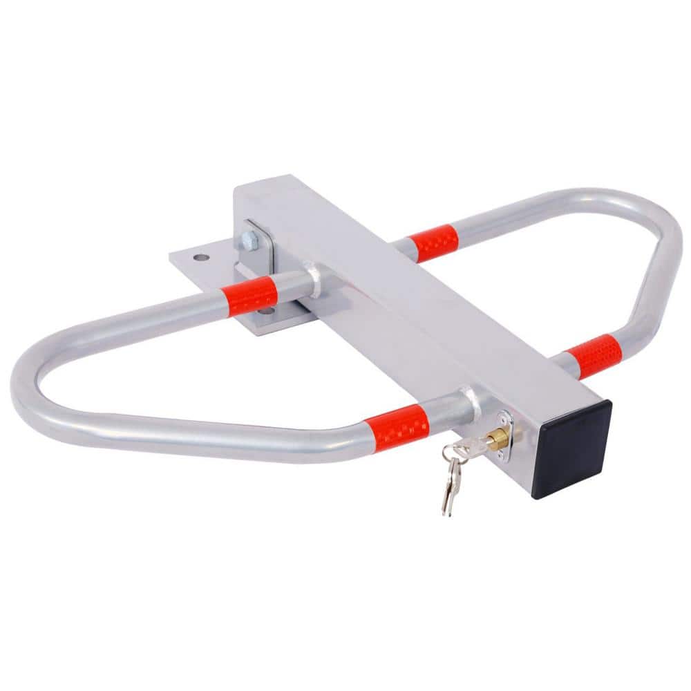 Tidoin 18.9 in. H x 27.6 in. W Gray and Red Steel Square Bollards Pole Barrier with Lock, Car Parking Protection Posts (3)