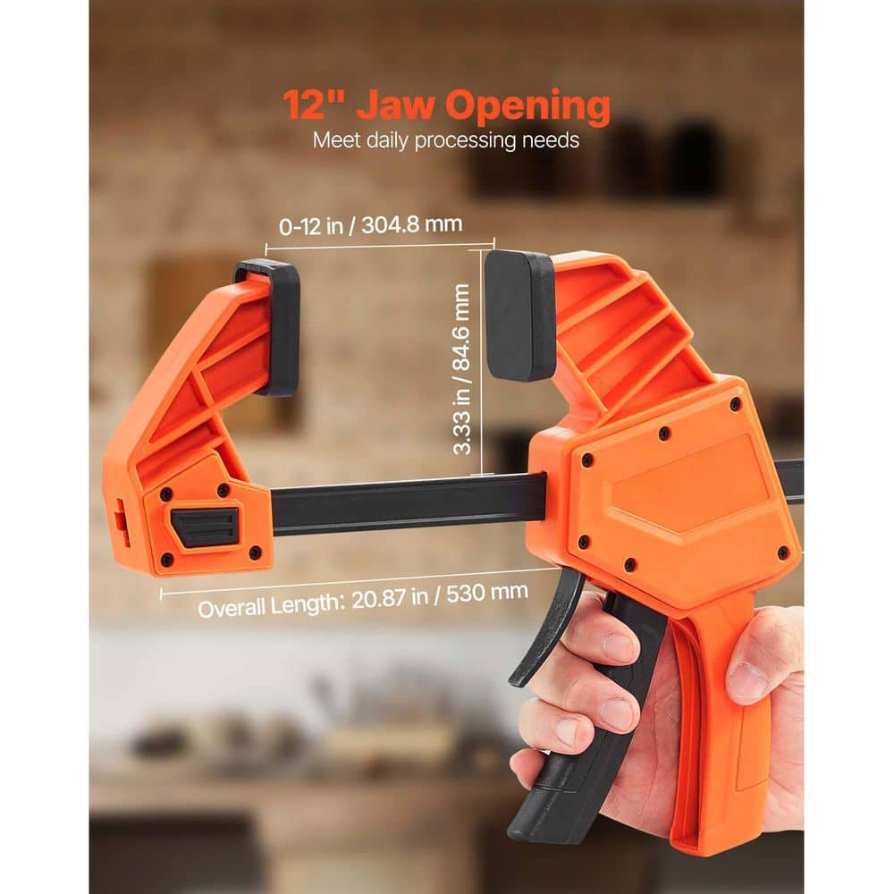 SKYSHALO Bar Clamps Set for Woodworking (2-Pieces) 12 in. 1-Handed Clamp/Spreader Quick-Change F Clamp with 300 lbs. Load Limit (3)