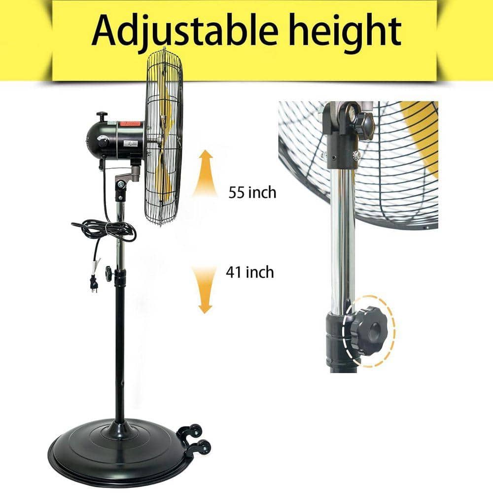 WOCK HICFM 20 in. Yellow Pedestal Fan, 50° Tilt 3-Speed 5000 CFM High Velocity 1/5 HP Motor for Commercial, Garage, UL Listed (3)