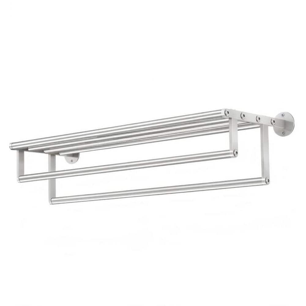 Wudkey 32 in. Stainless Steel 2-Bar Wall-Mounted Double Towel Rack with Shelf for Bathroom Lavatory in Brushed Nickel (1)
