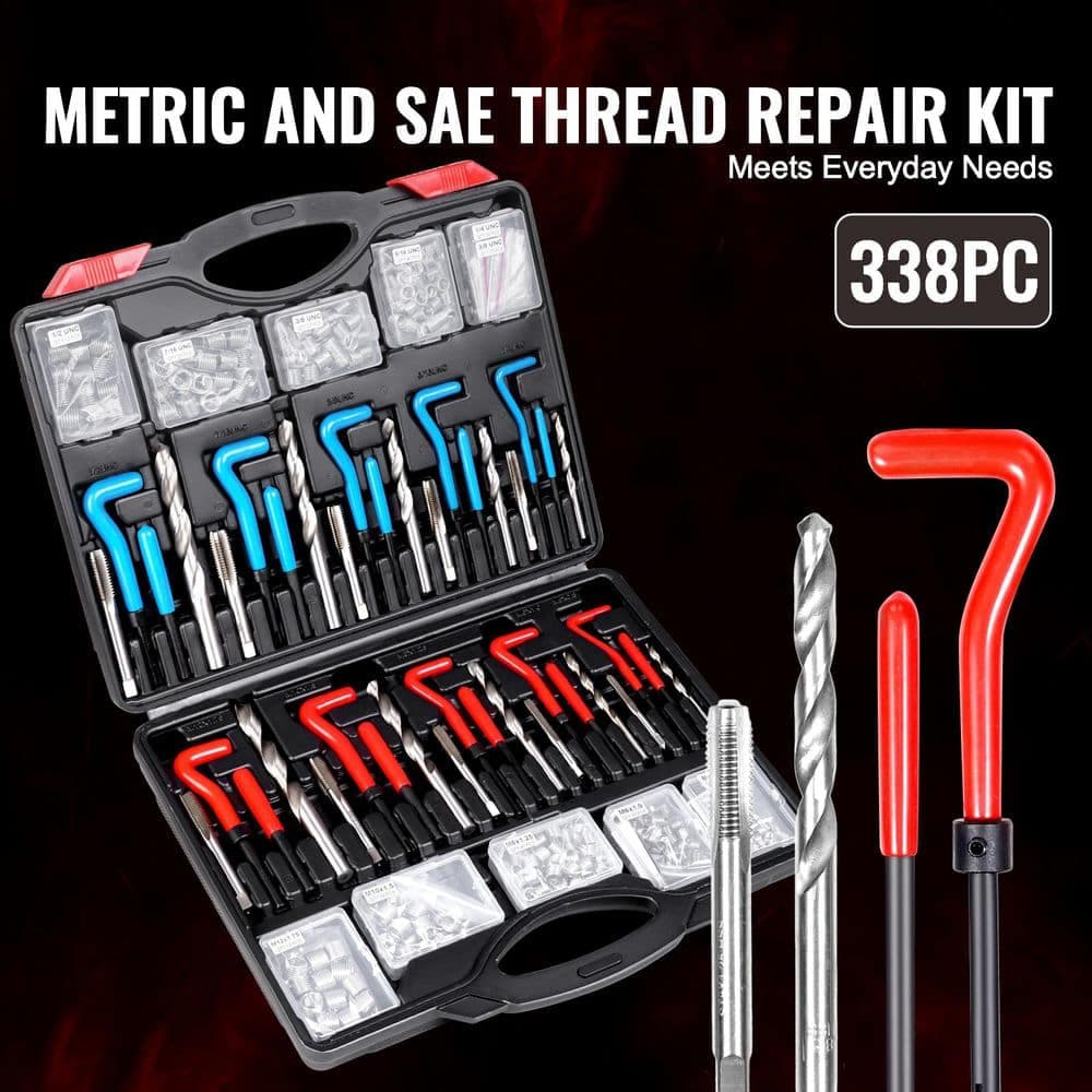 SKYSHALO Helicoil Thread Repair Kit, Specialty Fastener 338-Piece SAE and Metric Rethreading Tool Kit, 1/4 in. 5/16 in. 3/8 in. (3)