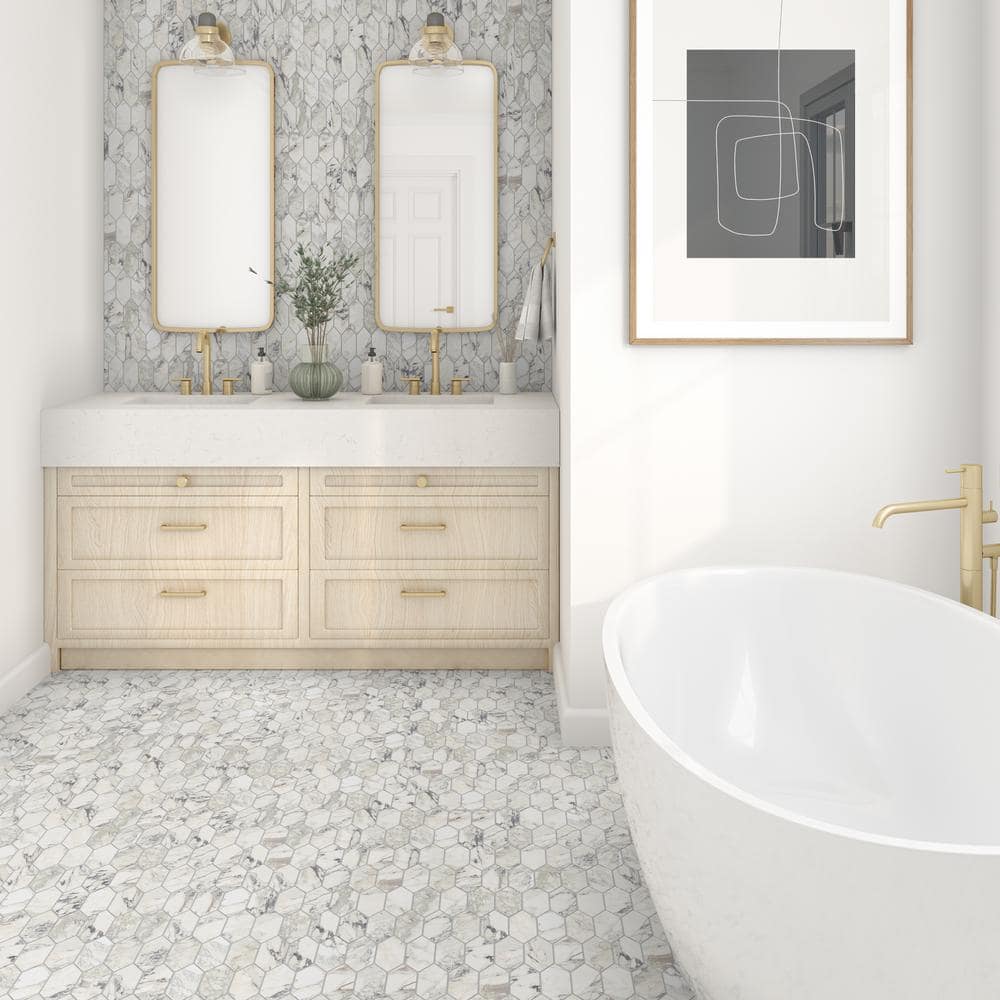 Daltile Lamora Marble Glacier 11 in. x 12 in. Glazed Ceramic Picket Mosaic Tile (0.73 sq. ft./each) (4)