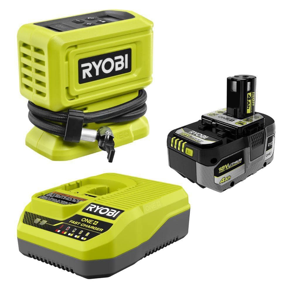 RYOBI ONE+ 18V Cordless High Pressure Inflator with 18V HIGH PERFORMANCE 4.0 Ah Battery and Charger
