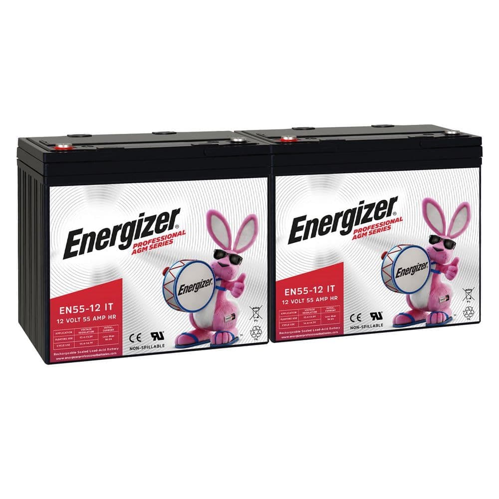 Energizer 12V 55Ah Long Lasting SLA AGM Rechargeable Battery Use In Wheelchairs, Electric Scooters, Backup Power-2 pack