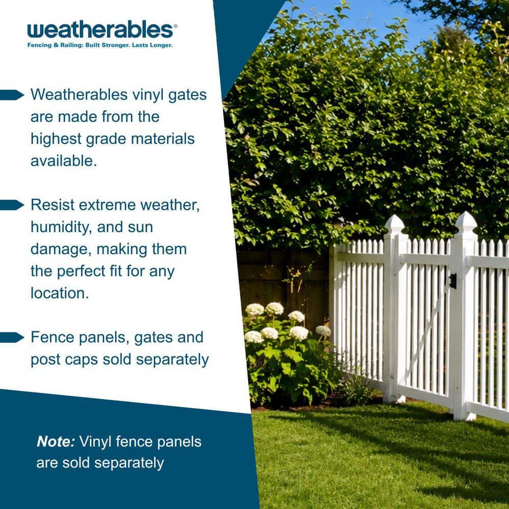 Weatherables Abbington 10 ft. W x 4 ft. H White Vinyl Picket Fence Double Gate Kit Includes Gate Hardware (2)