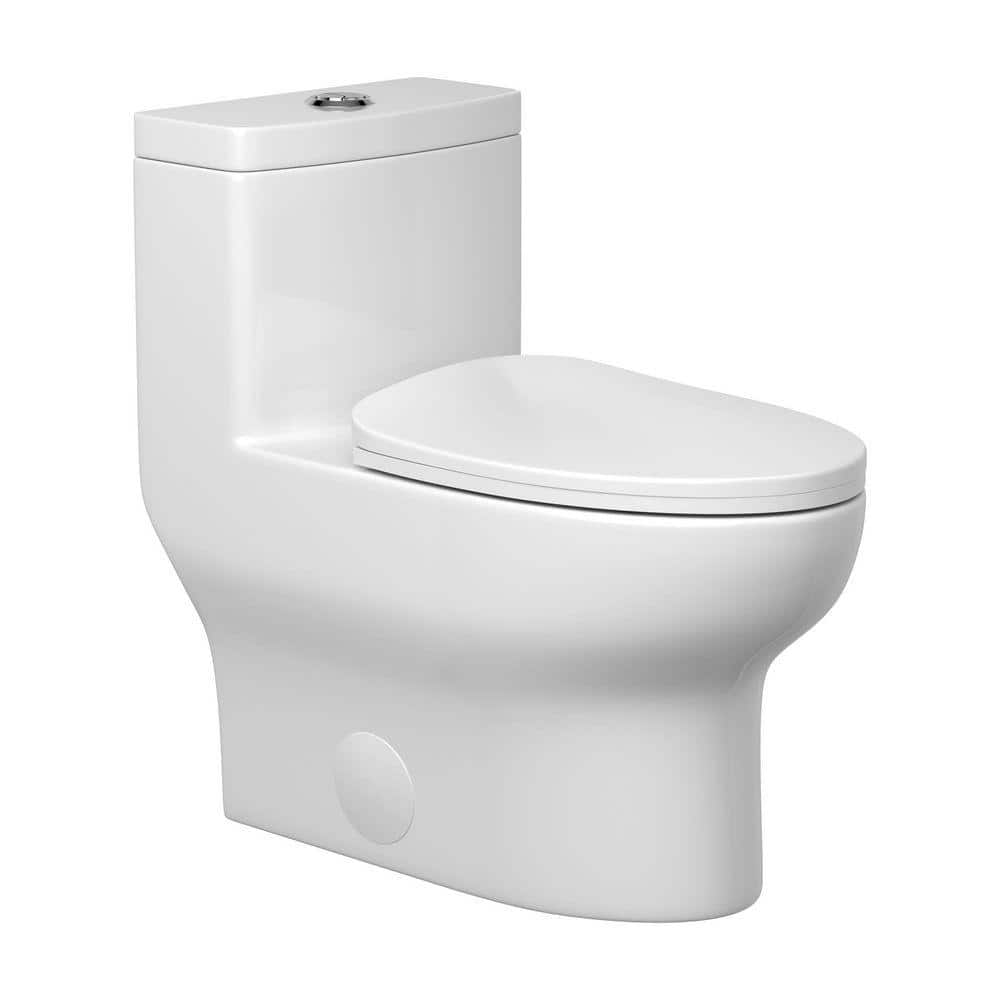 Sarlai 12 in. Rough-In 1-piece 1.6/1.1 GPF Dual Flush Elongated Toilet in White Slow Close Seat Included (1)