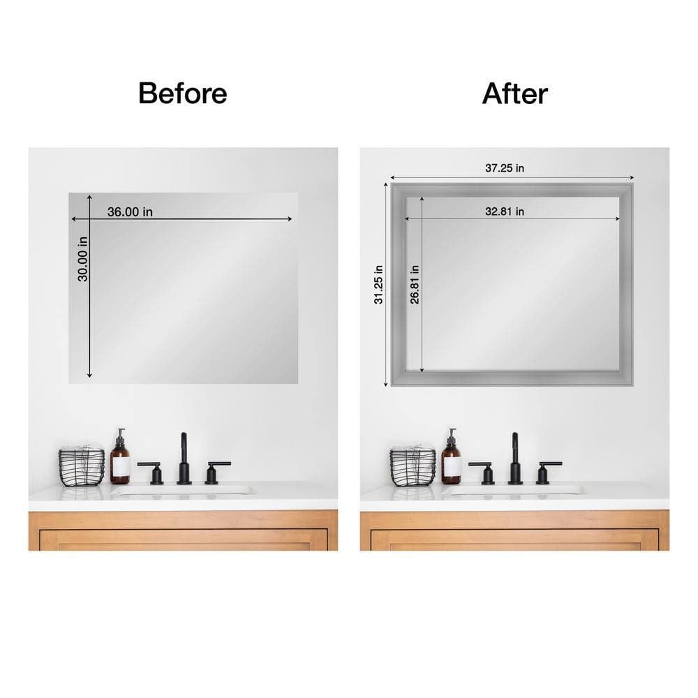 Amanti Art Mirror Makeover Flair Polished Nickel 31.25 in. W x 37.25 in. H Bathroom Mirror Frame Border Kit-Fits a 30 x 36 mirror (2)