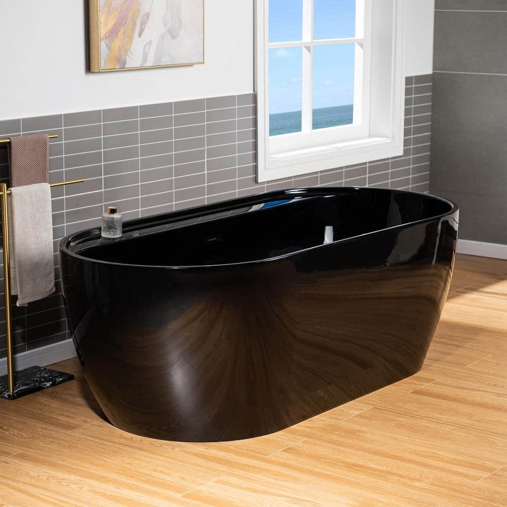 WOODBRIDGE 67 in. x 31.5 in. Soaking Bathtub with Center Drain in Black with Matte Black Trim (3)