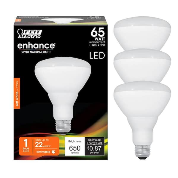 Feit Electric 65-Watt Equivalent BR30 Dimmable CEC Title 20 90+ CRI E26 Flood LED Light Bulb, Soft White 2700K (3-Pack)