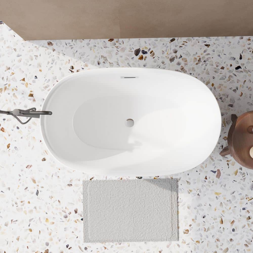 WELLFOR 47 in. x 27.6 in. Acrylic Soaking Oval Freestanding Bathtub with Chrome Drain in White (3)