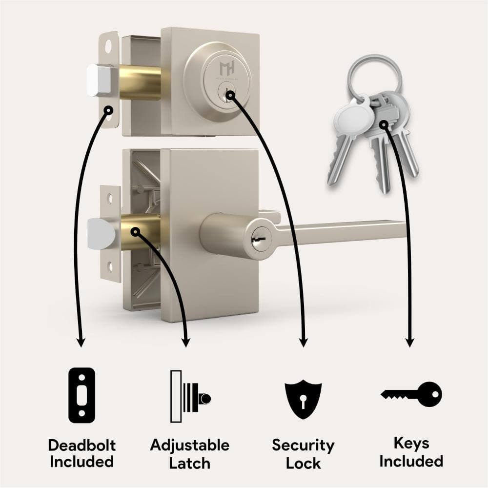 Mega Handles Glamor Entry Handle & Single Cylinder Deadbolt - Satin Nickel (2)