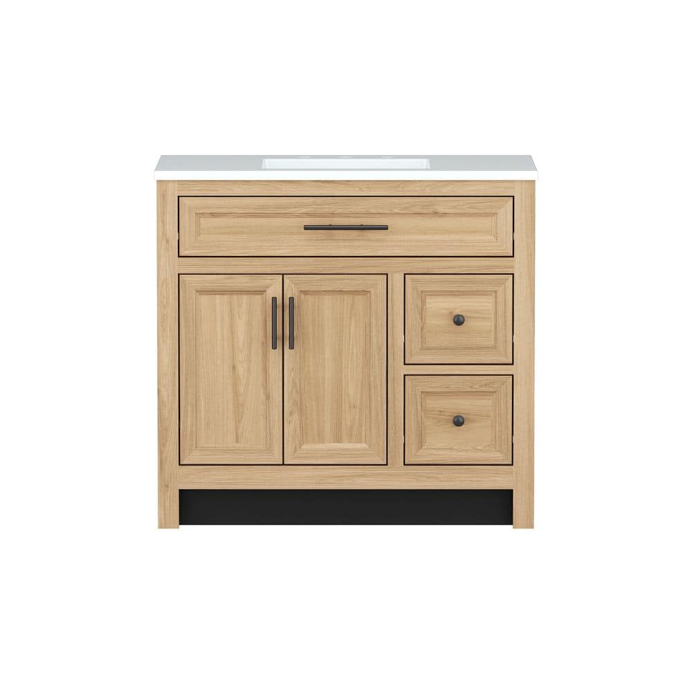 Glacier Bay Haldone 37 in. Single Sink Freestanding Sunlit Bathroom Vanity with White Cultured Marble Top (Assembled) (3)