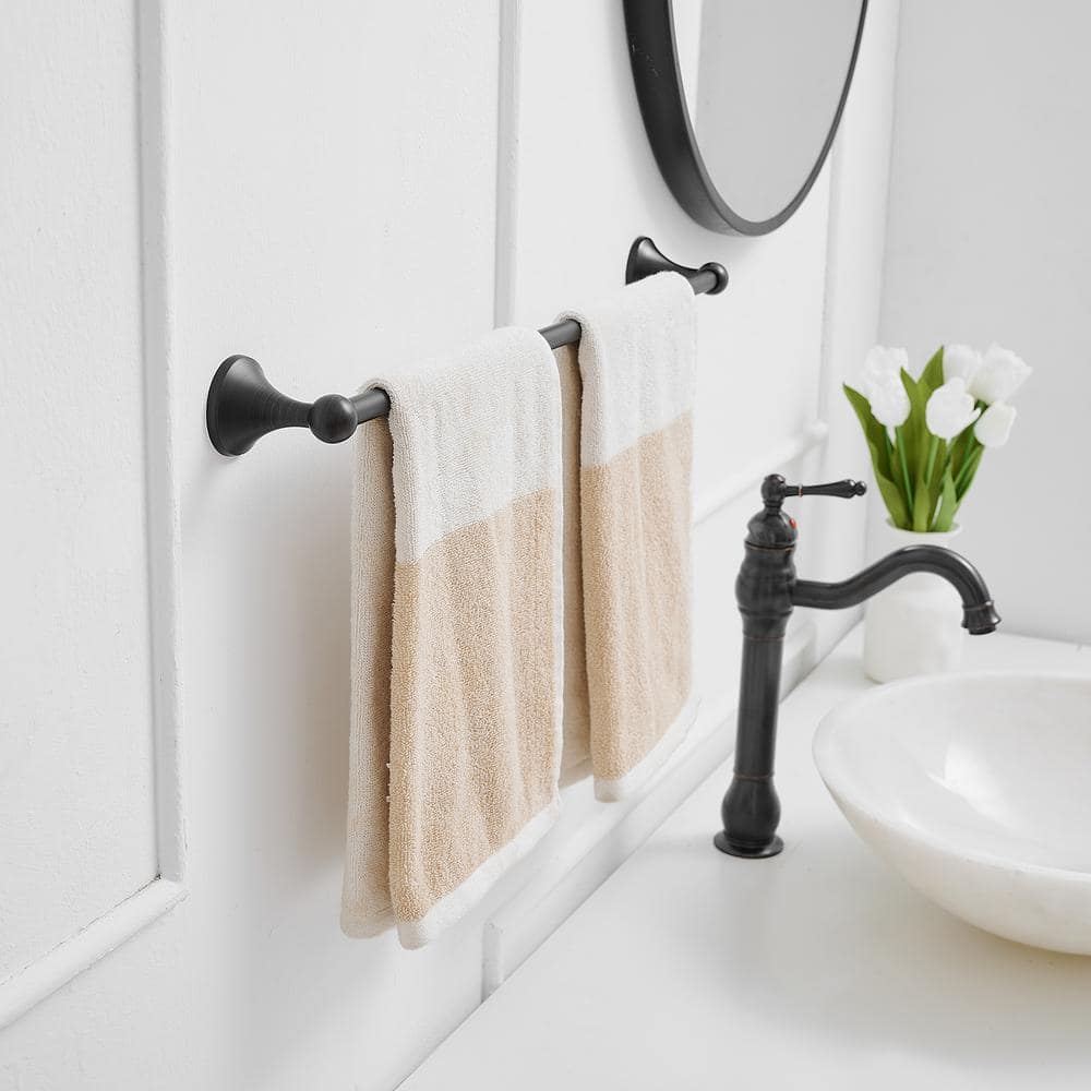 BWE 2-Piece Bath Hardware Set Accessories with 24 in. Towel Bar and Toilet Paper Holder, Towel Ring in Oil Rubbed Bronze (2)