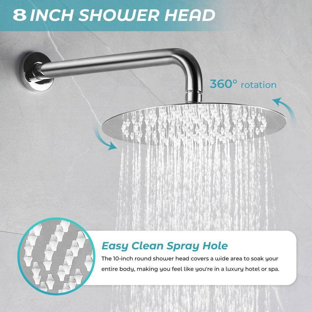 AKLFGN Single Handle 2-Spray 8. in Round Shower Faucet 5 GPM with 360° Swivel Adjustable Heads (3)