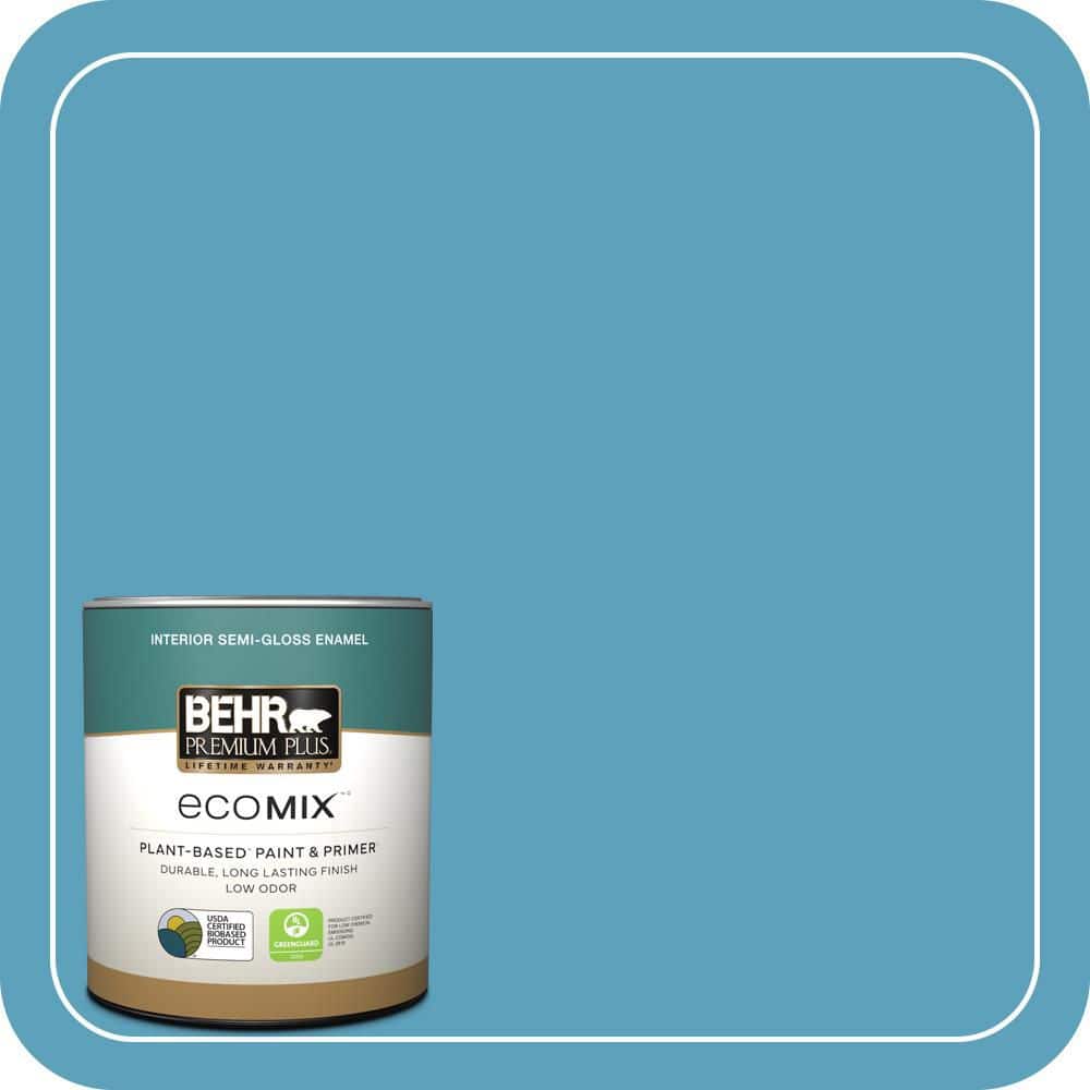 BEHR PREMIUM PLUS 1 qt. #540D-5 Tropical Splash Semi-Gloss Enamel EcoMix Plant-Based Interior Paint & Primer (1)