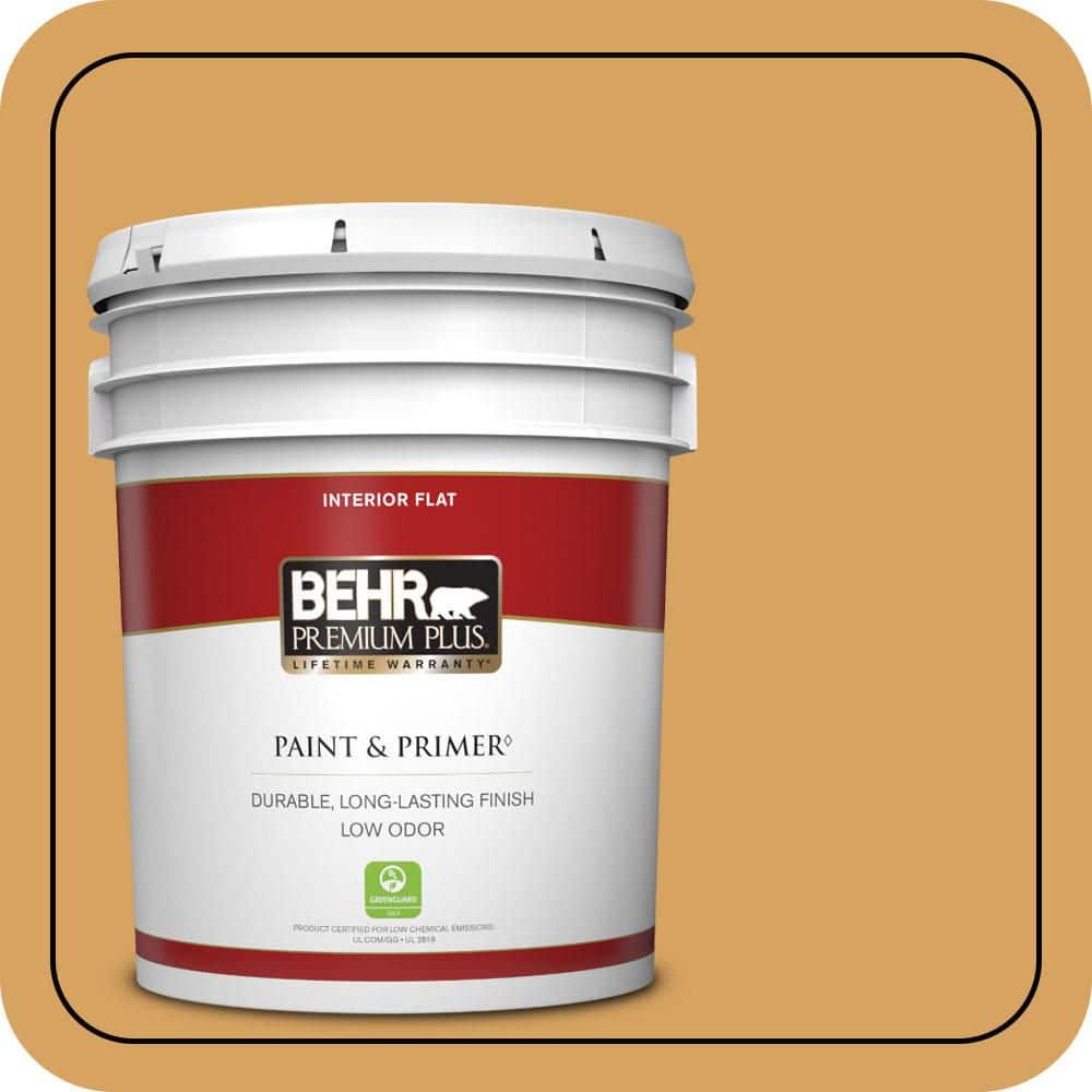 BEHR PREMIUM PLUS 5 gal. #MQ4-10 Amber Brew Flat Low Odor Interior Paint & Primer