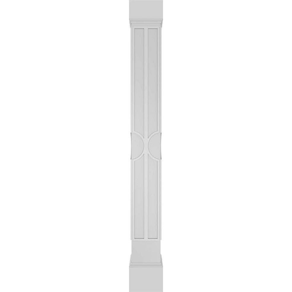 Ekena Millwork 11-5/8 in. 9 ft. Premium Square Non-Tapered Nouveau Fretwork PVC Column Wrap Kit with Mission Capital and Base (2)