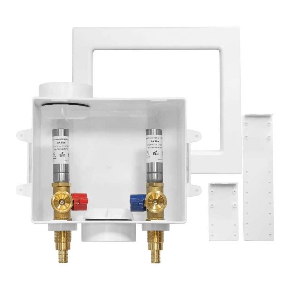 Helhom Washing Machine Outlet Box with Stainless Steel Water Hammer Arrestor, Washer Plumbing Box with Center Drain (1)