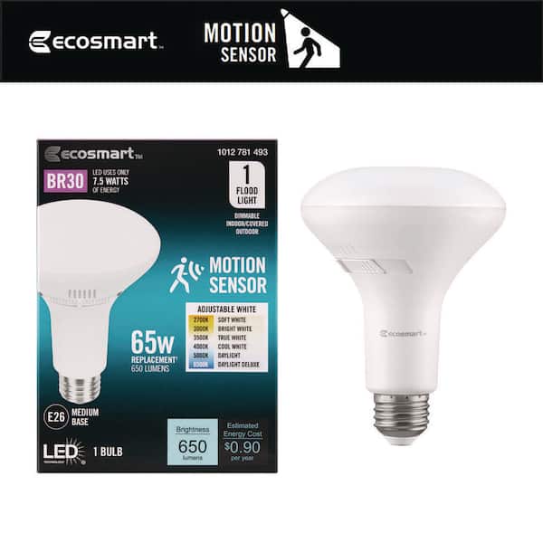 EcoSmart 65-Watt Equivalent BR30 Dimmable Motion Sensor LED Flood Light Bulb with Selectable Color Temperature (1-Pack)