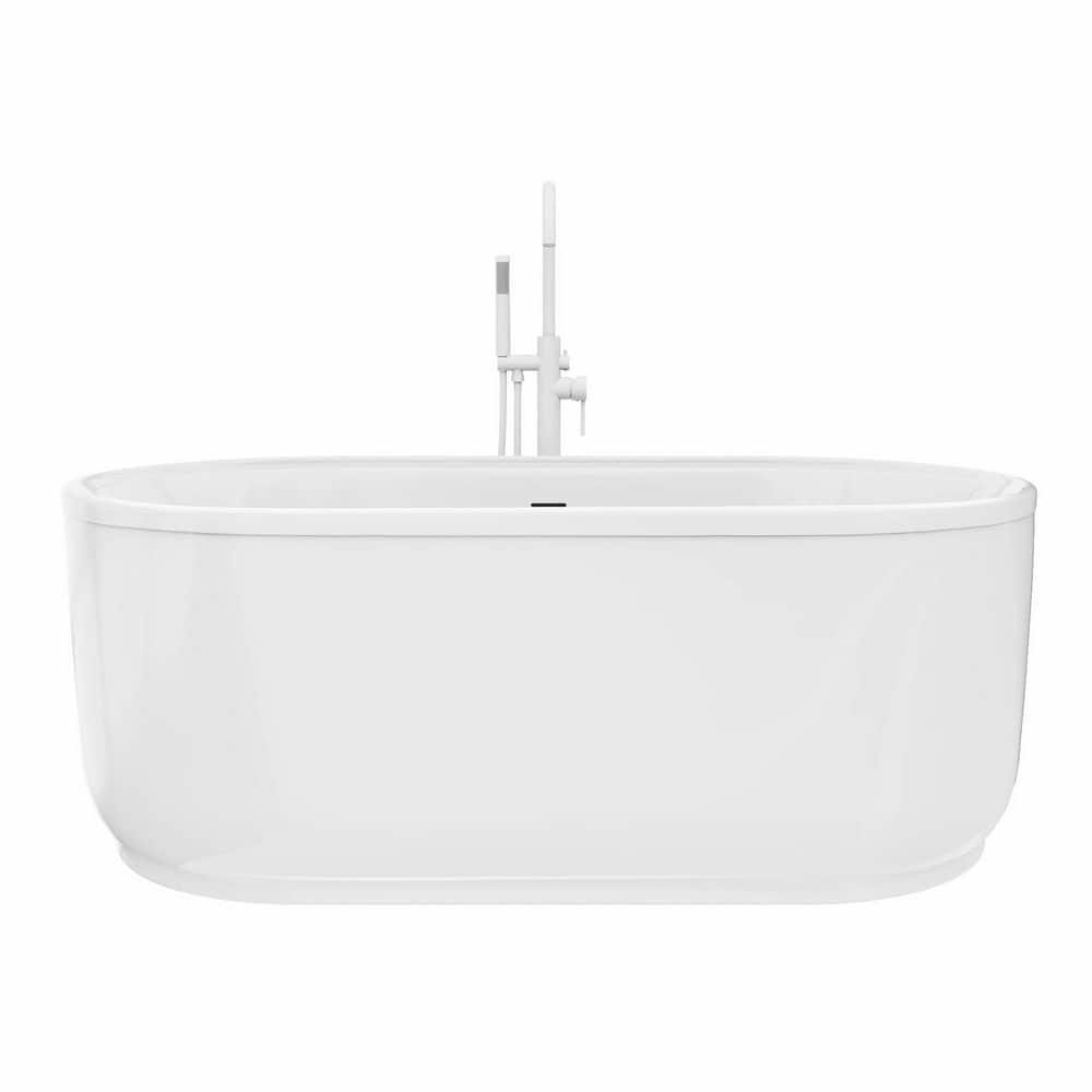 DreamLine Encore 60-1/4 in. 32-1/4 in. Freestanding Acrylic Soaking Bathtub with Center Drain Polished Brass (2)