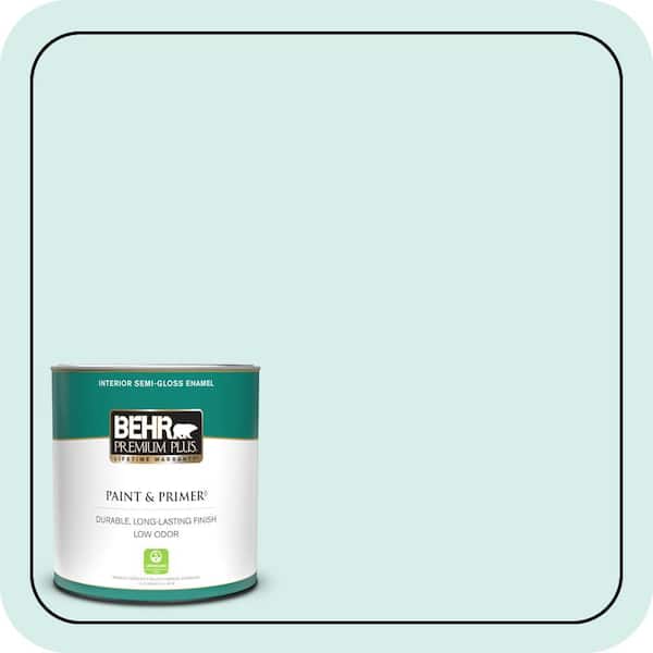 BEHR PREMIUM PLUS 5 gal. #M450-1 Dew Pointe Semi-Gloss Enamel Low Odor Interior Paint & Primer (4)