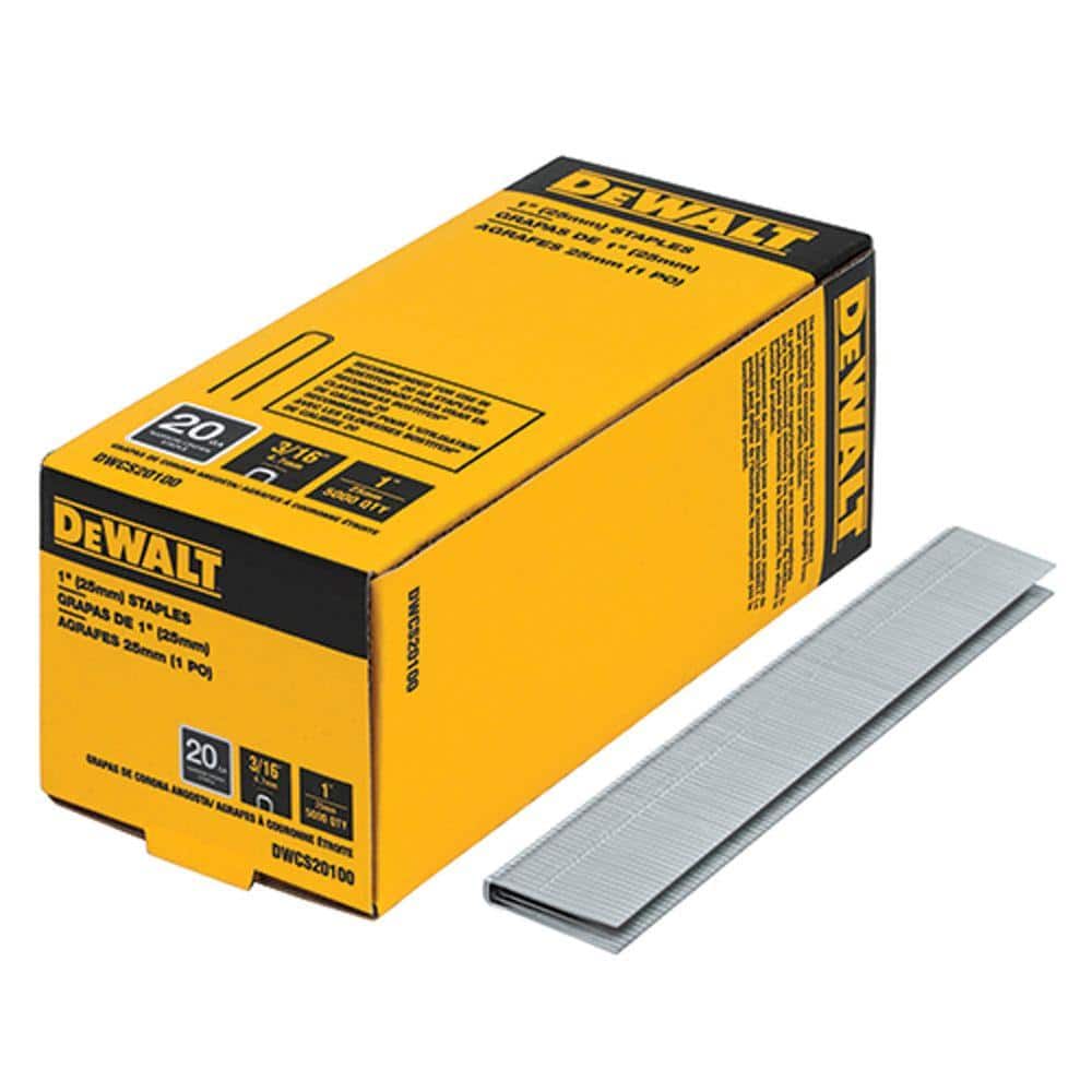 DEWALT 1 in. x 20-Gauge 3/16 in. Crown Glue Collated Hardwood Flooring Staple (5,000 per Box)