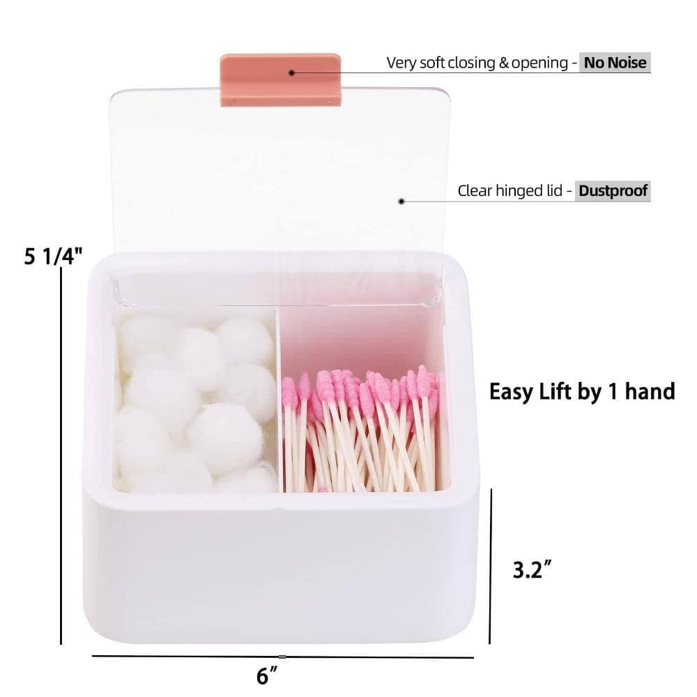 Unbranded 2-Slot Cotton Swab & Ball Holder Jar, Plastic White Canister with Hinged Lid for Bathroom Storage Daily (3)