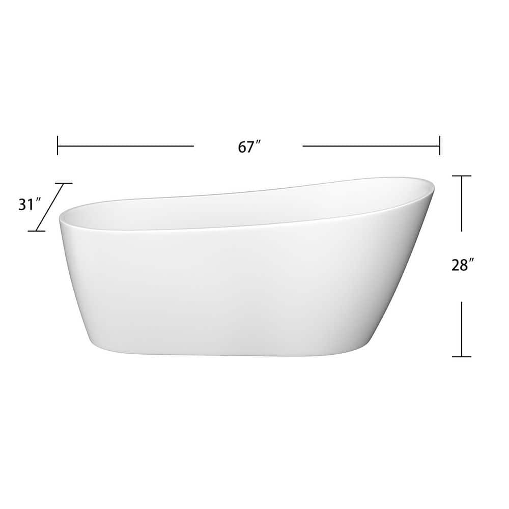 JimsMaison 31 in. Acrylic Single Slipper Flatbottom Freestanding Soaking Bathtub with Drain (2)