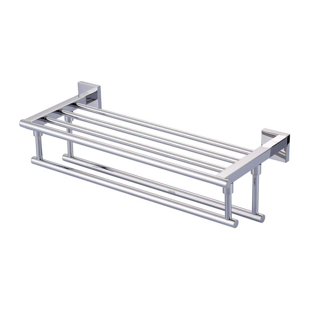 WOWOW Modern 24 in. Wall Mounted SUS304 Stainless Steel Double Towel Bar Holder for Bathroom Storage in Polished Chrome