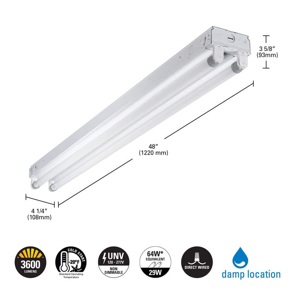 Metalux SLES 4 ft. 64-Watt Equivalent 2-Lamp Strip Light Luminaire Plus LED T8 Tube Bundle, 4000K, UNV Non-Dim (4)
