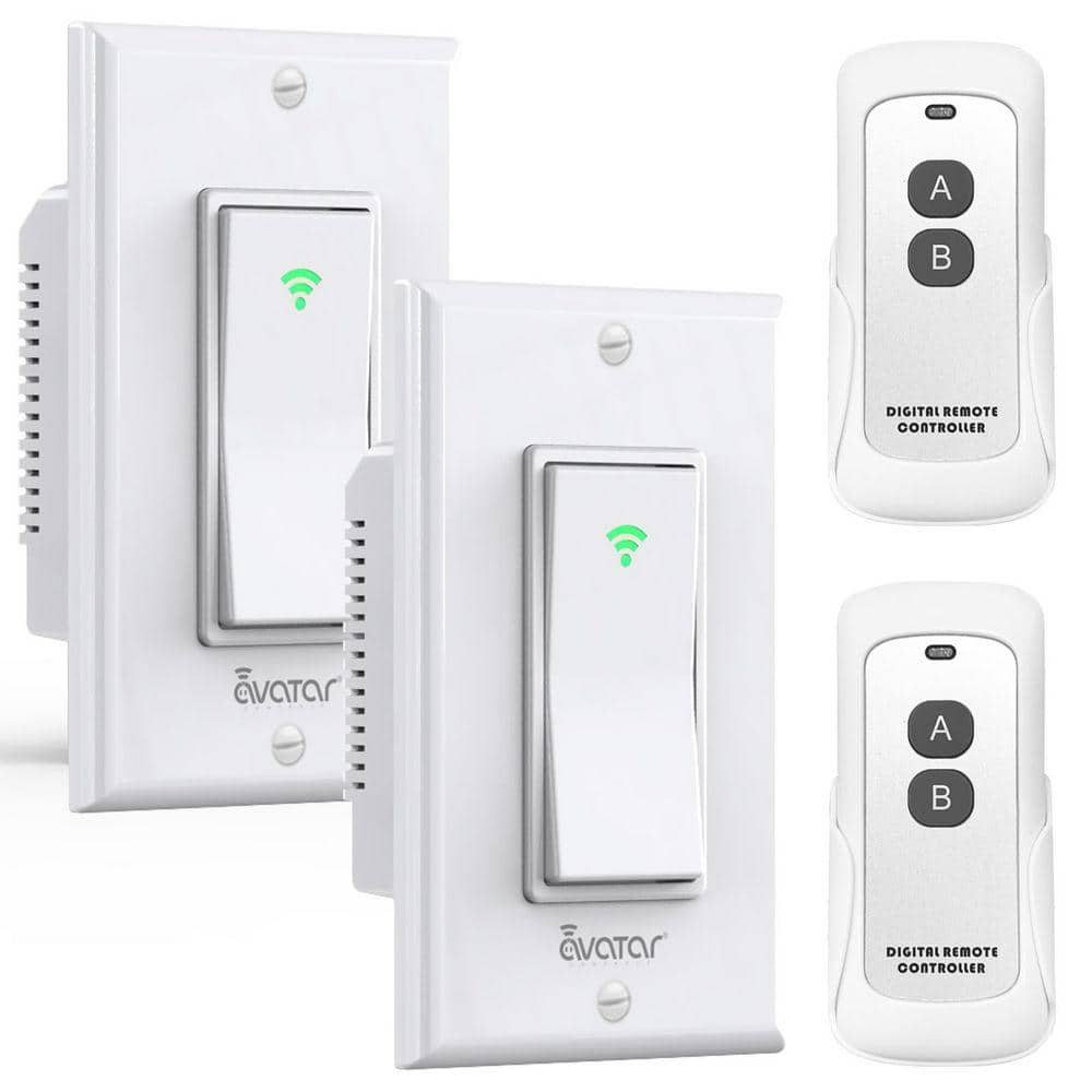 AVATAR CONTROLS 10 Amp Smart Single-Pole Push Button Wi-Fi Timer Rocker Light Switch with Remote Control Alexa/Google Home White 2-Pack